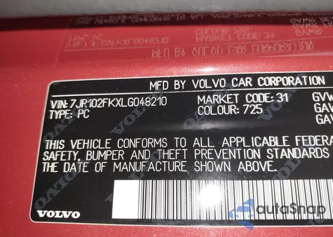 2020 Volvo S60 T5 Momentum z USA, uszkodzony, nr VIN 7JR102FKXLG048210